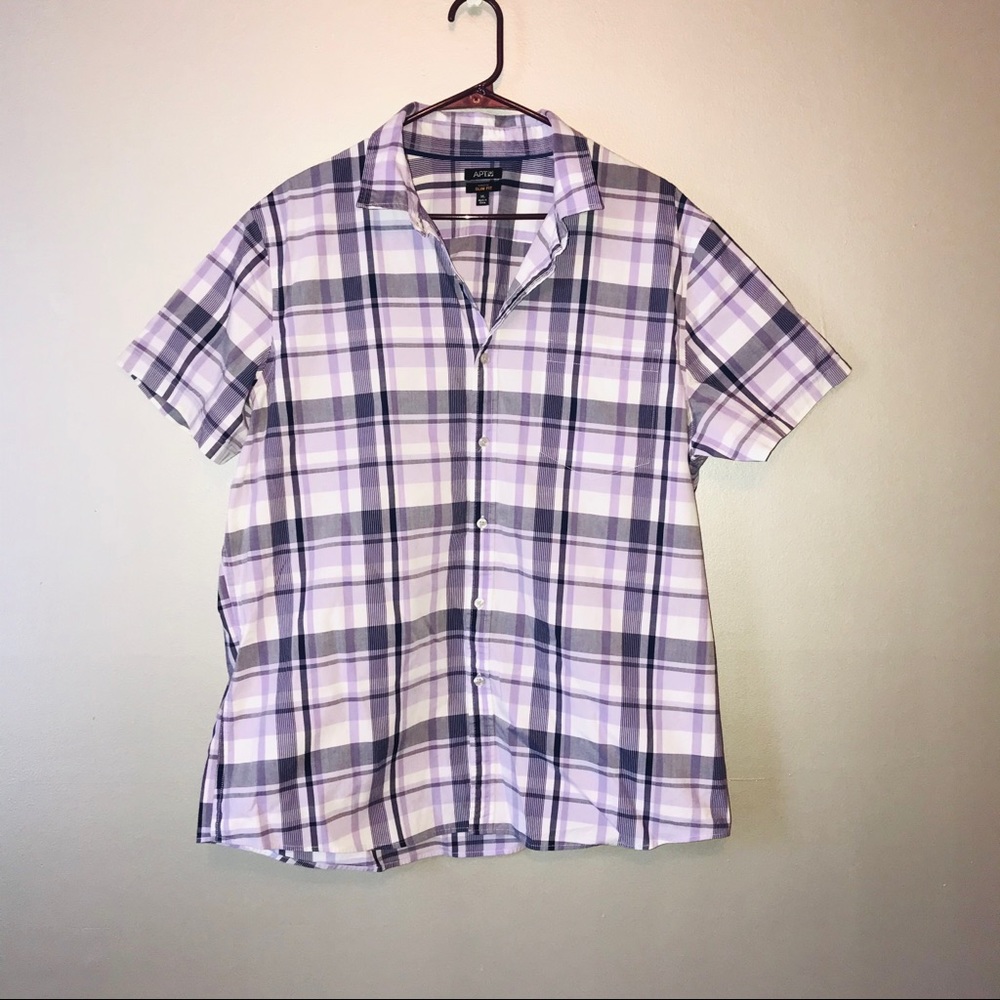 Apt 9 Purple White Plaid Button Up Shirt - Picture 1 of 5